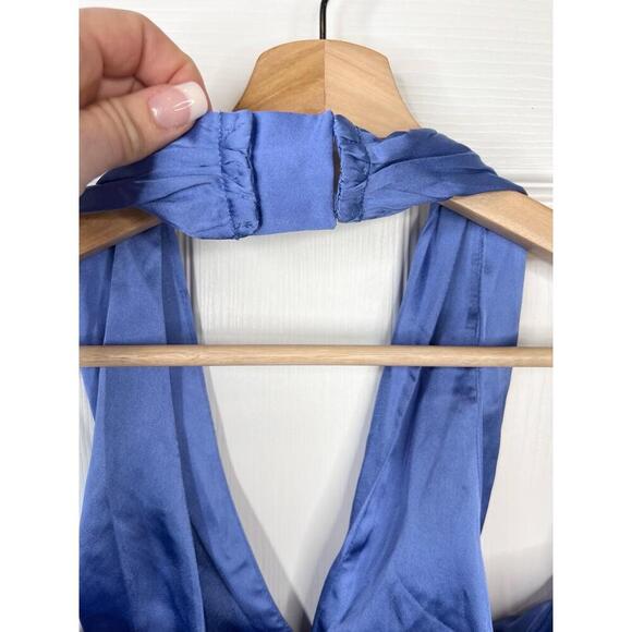 French Connection Blue Satin Halter Top Womens Size XS Smocked back - Picture 5 of 11